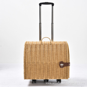 Artificial Rattan Wicker Travel Breathable Capsule Pet Carrier Bag Trolley Suitcase Portable Cat Dog Universal Case